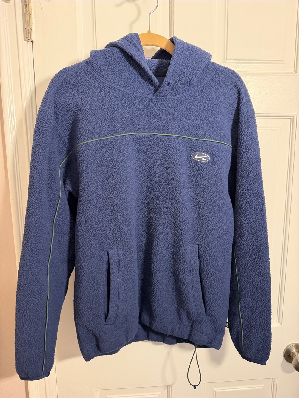Nike Navy Blue Fleece Hoodie with Green Piping